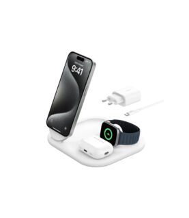 Belkin BoostCharge 3-in-1 Magnetic Charging Stand with Qi2 Fast Wireless Charging 15W, White